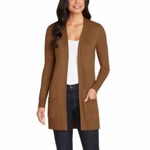 Matty M The Boyfriend Open Front Cardigan Cozy Sweater in Brown Womens Medium